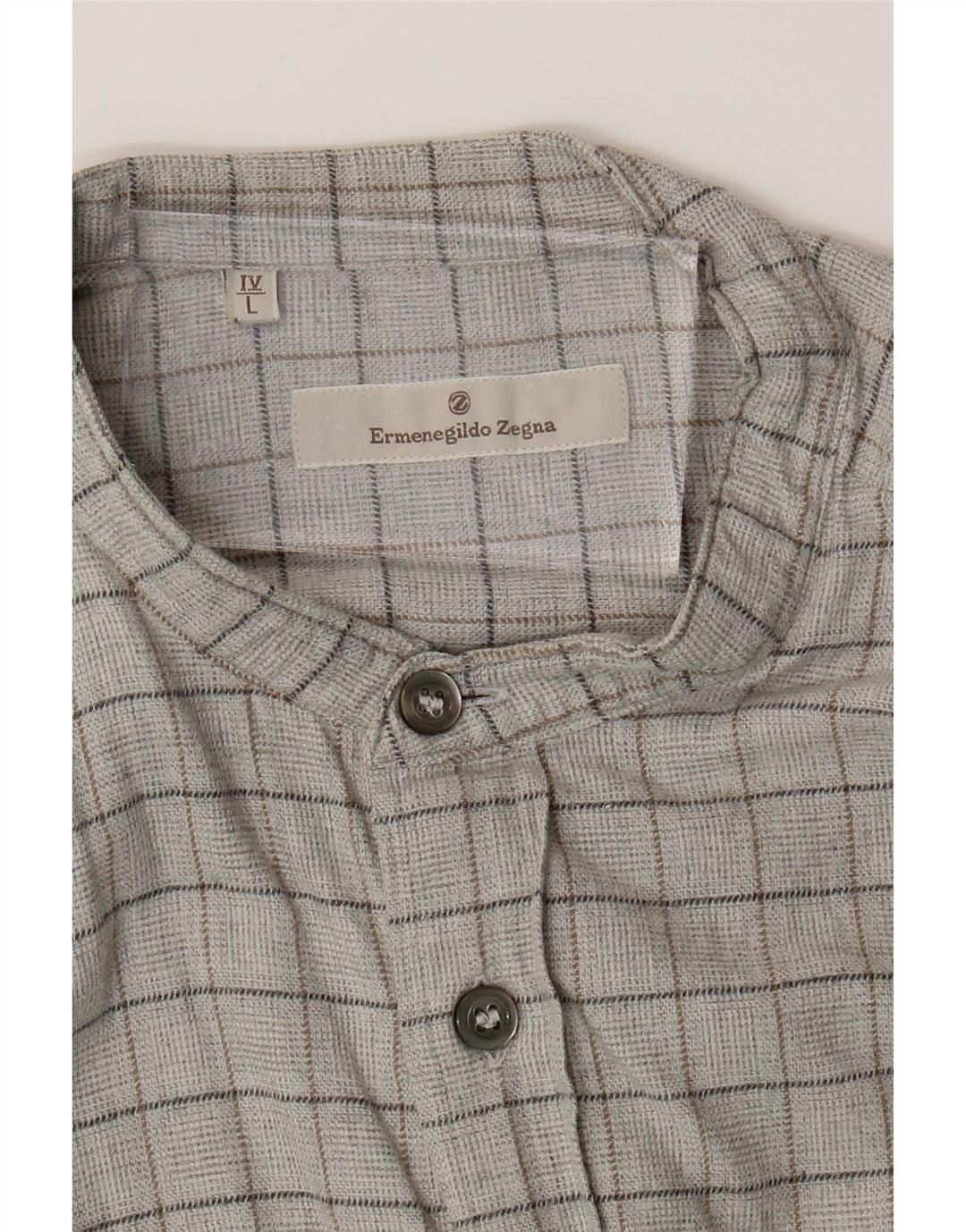 ERMENEGILDO ZEGNA Mens Short Sleeve Shirt Large Grey Check