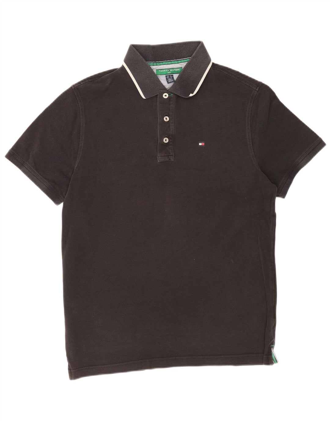 Tommy Hilfiger Mens Polo Shirt Medium Black Striped Cotton