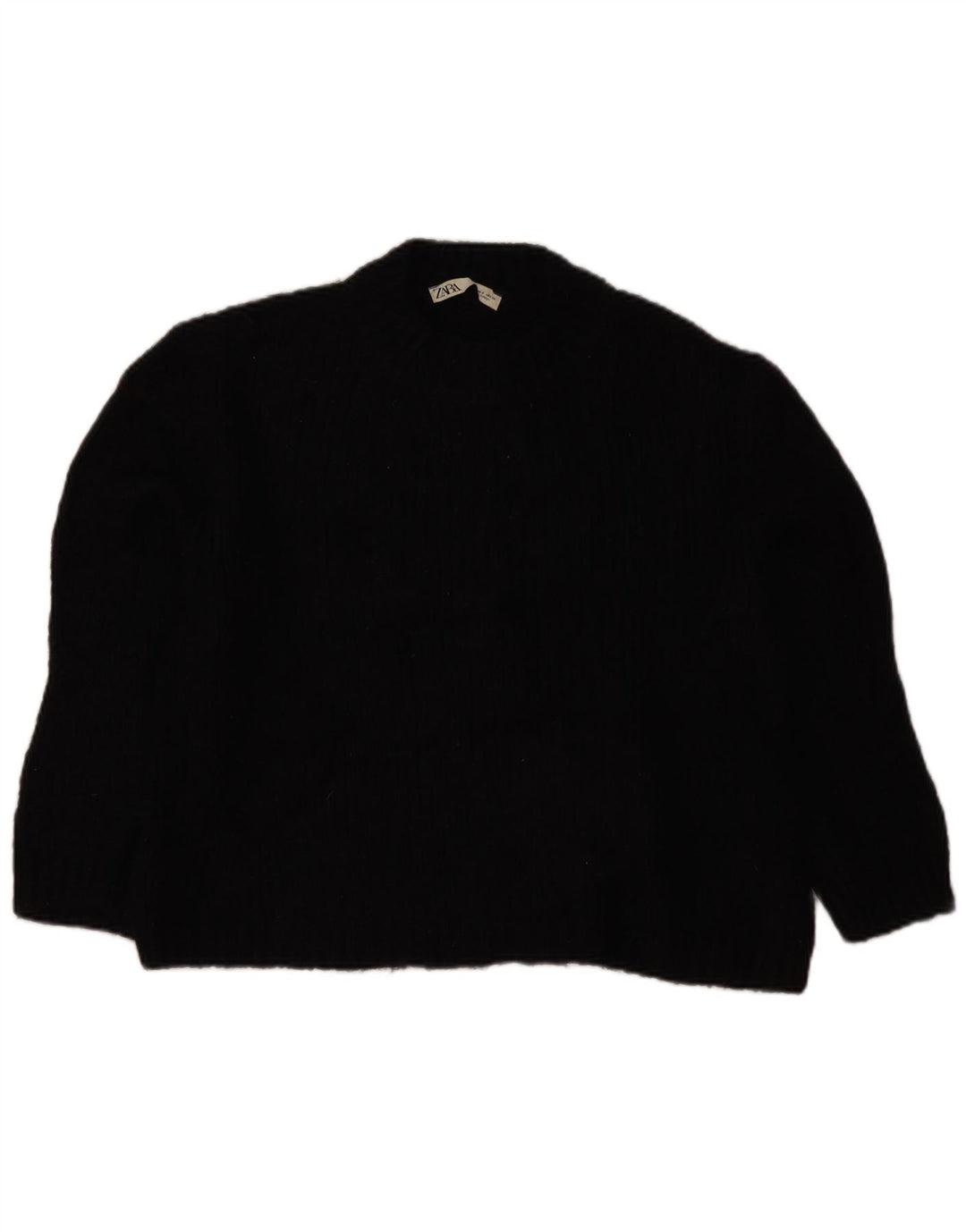 Zara Womens Oversized Crew Neck Jumper Sweater UK 10 Small Black Acrylic
