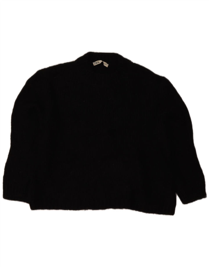 Zara Womens Oversized Crew Neck Jumper Sweater UK 10 Small Black Acrylic