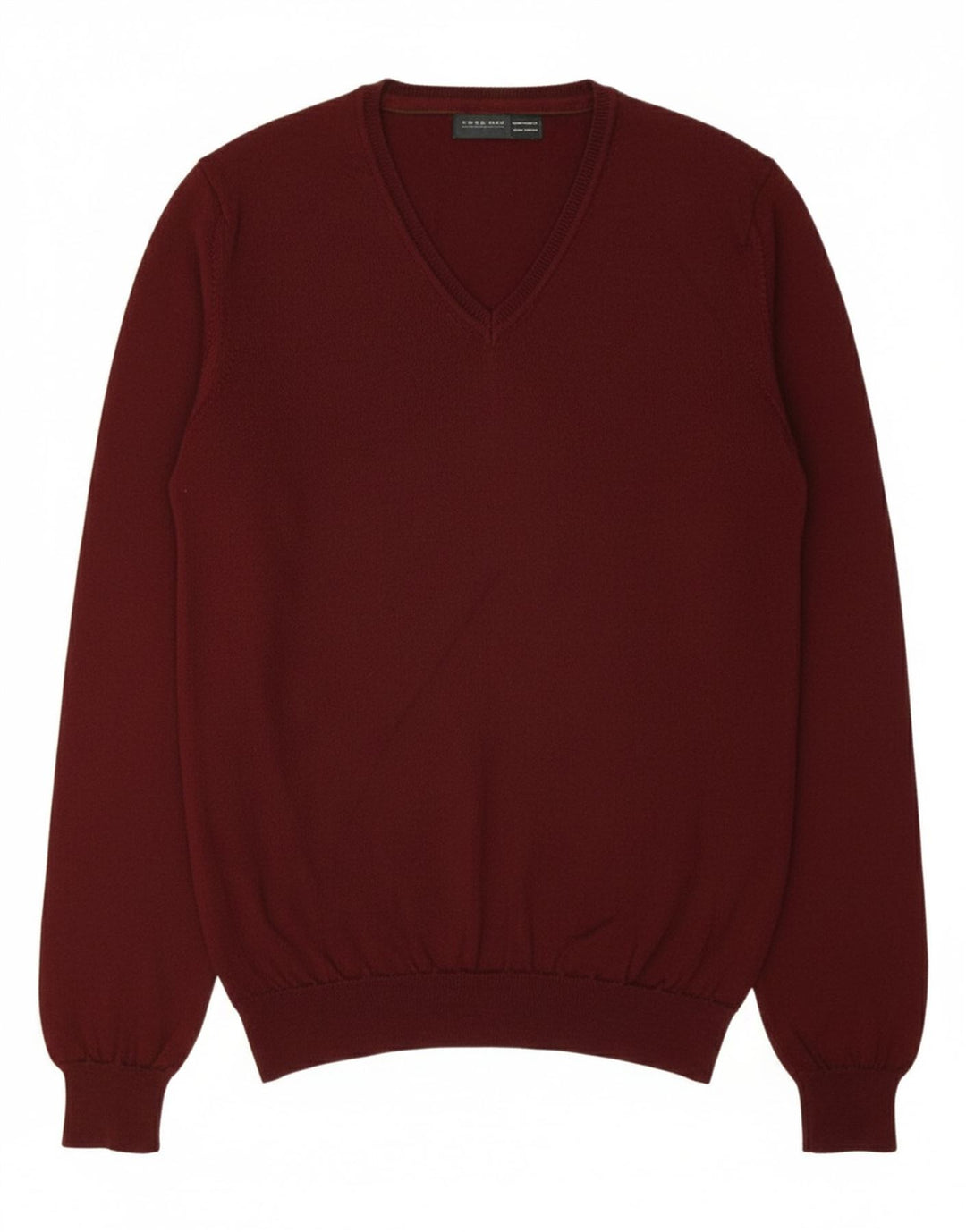 ZARA Mens V-Neck Jumper Sweater Medium Burgundy Wool