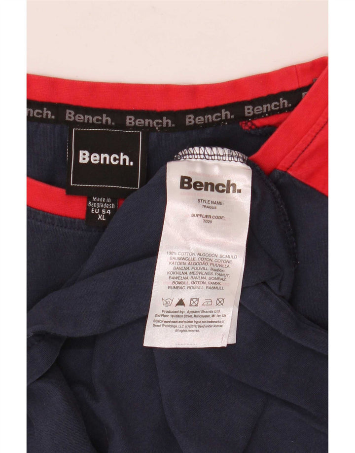 Bench Mens Graphic Top Long Sleeve XL Navy Blue Colourblock Cotton