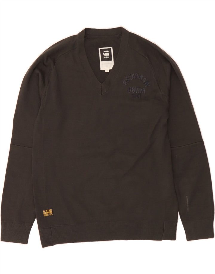 G-STAR Mens V-Neck Jumper Sweater Medium Grey Acrylic Vintage G-Star and Second-Hand G-Star from Messina Hembry 