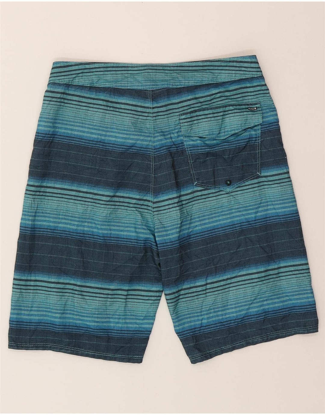 HURLEY Mens Graphic Swimming Shorts Medium  Turquoise Striped Polyester Vintage Hurley and Second-Hand Hurley from Messina Hembry 