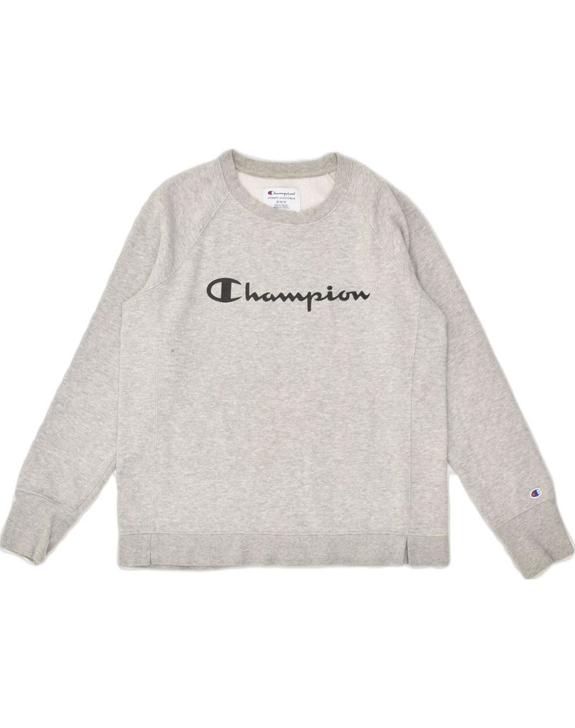 CHAMPION Womens Graphic Sweatshirt Jumper UK 14 Medium Grey Cotton | Vintage Champion | Thrift | Second-Hand Champion | Used Clothing | Messina Hembry 