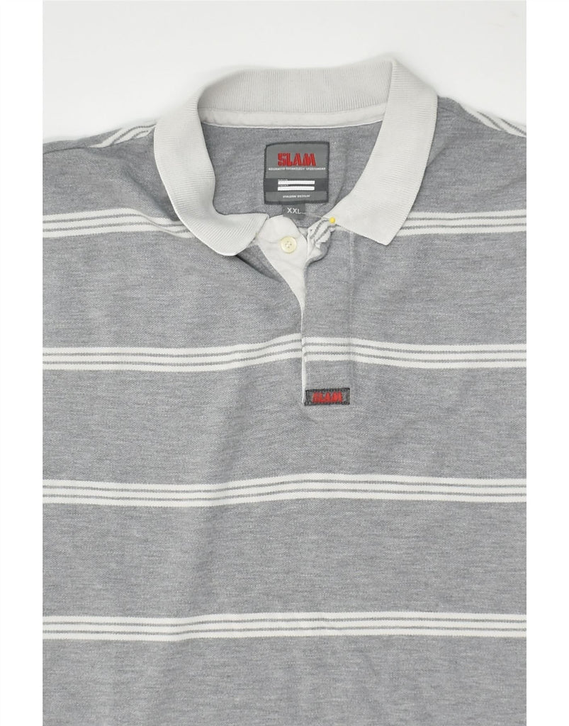 SLAM Mens Slim Fit Polo Shirt 2XL Grey Striped Cotton | Vintage Slam | Thrift | Second-Hand Slam | Used Clothing | Messina Hembry 