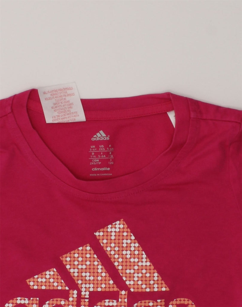 ADIDAS Girls Climalite Graphic T-Shirt Top 5-6 Years Pink Cotton | Vintage Adidas | Thrift | Second-Hand Adidas | Used Clothing | Messina Hembry 