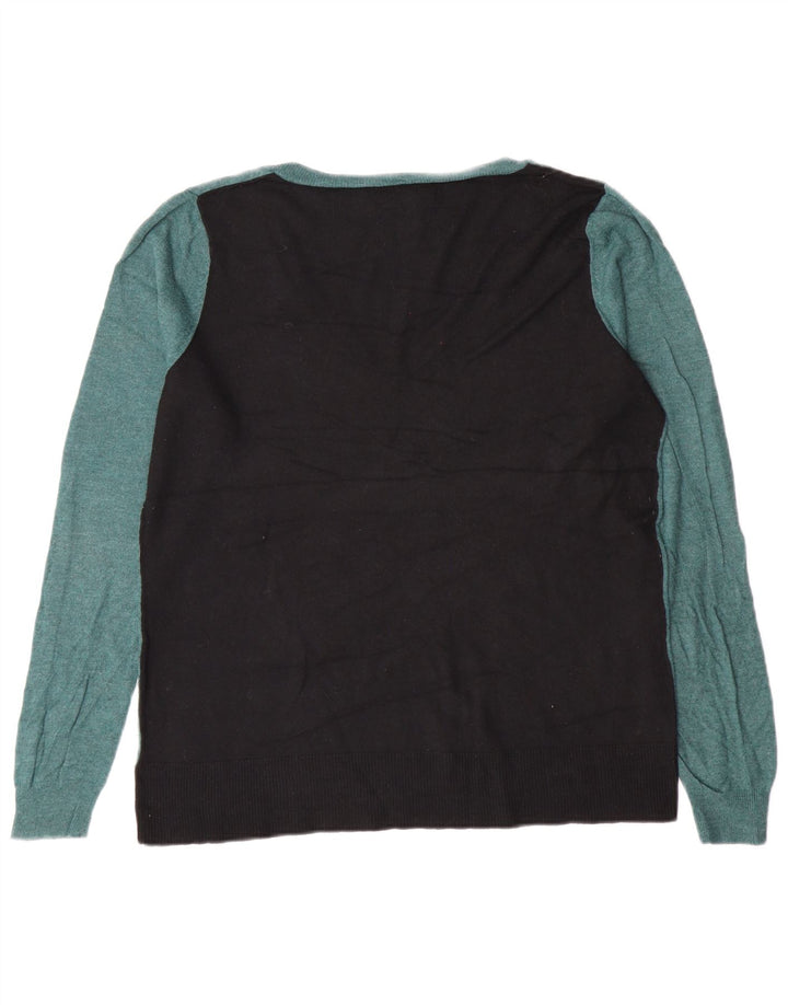 Mossimo Womens V-Neck Jumper Sweater UK 18 XL Green Colourblock Nylon