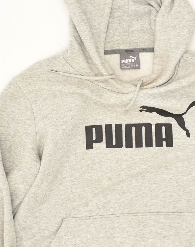 PUMA Mens Slim Fit Graphic Hoodie Jumper UK 14 Medium Grey Cotton | Vintage Puma | Thrift | Second-Hand Puma | Used Clothing | Messina Hembry 