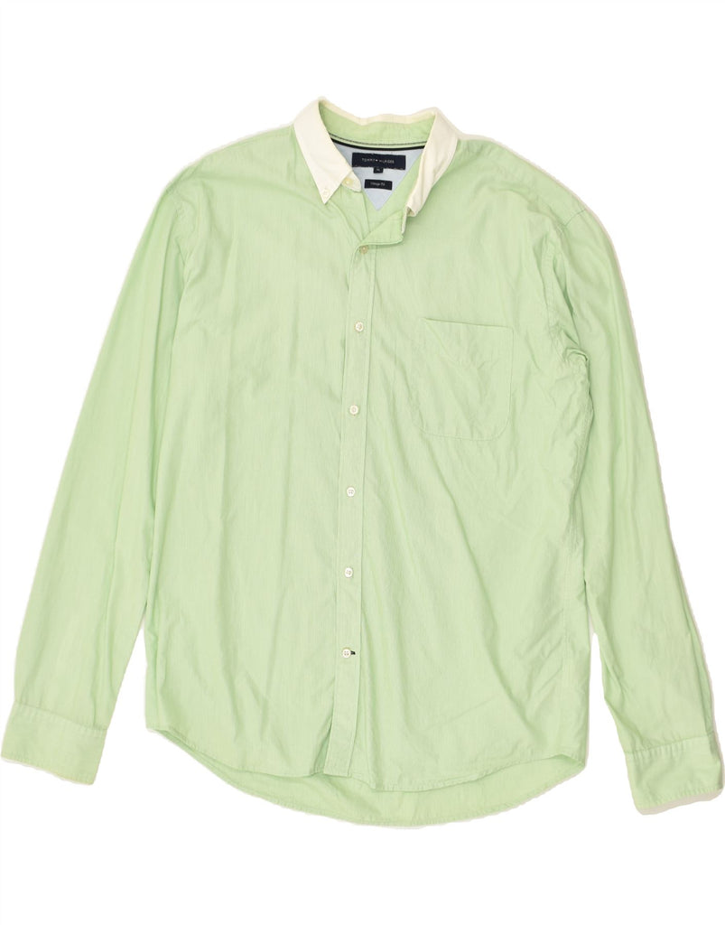 TOMMY HILFIGER Mens Vintage Fit Shirt XL Green Pinstripe Cotton | Vintage Tommy Hilfiger | Thrift | Second-Hand Tommy Hilfiger | Used Clothing | Messina Hembry 