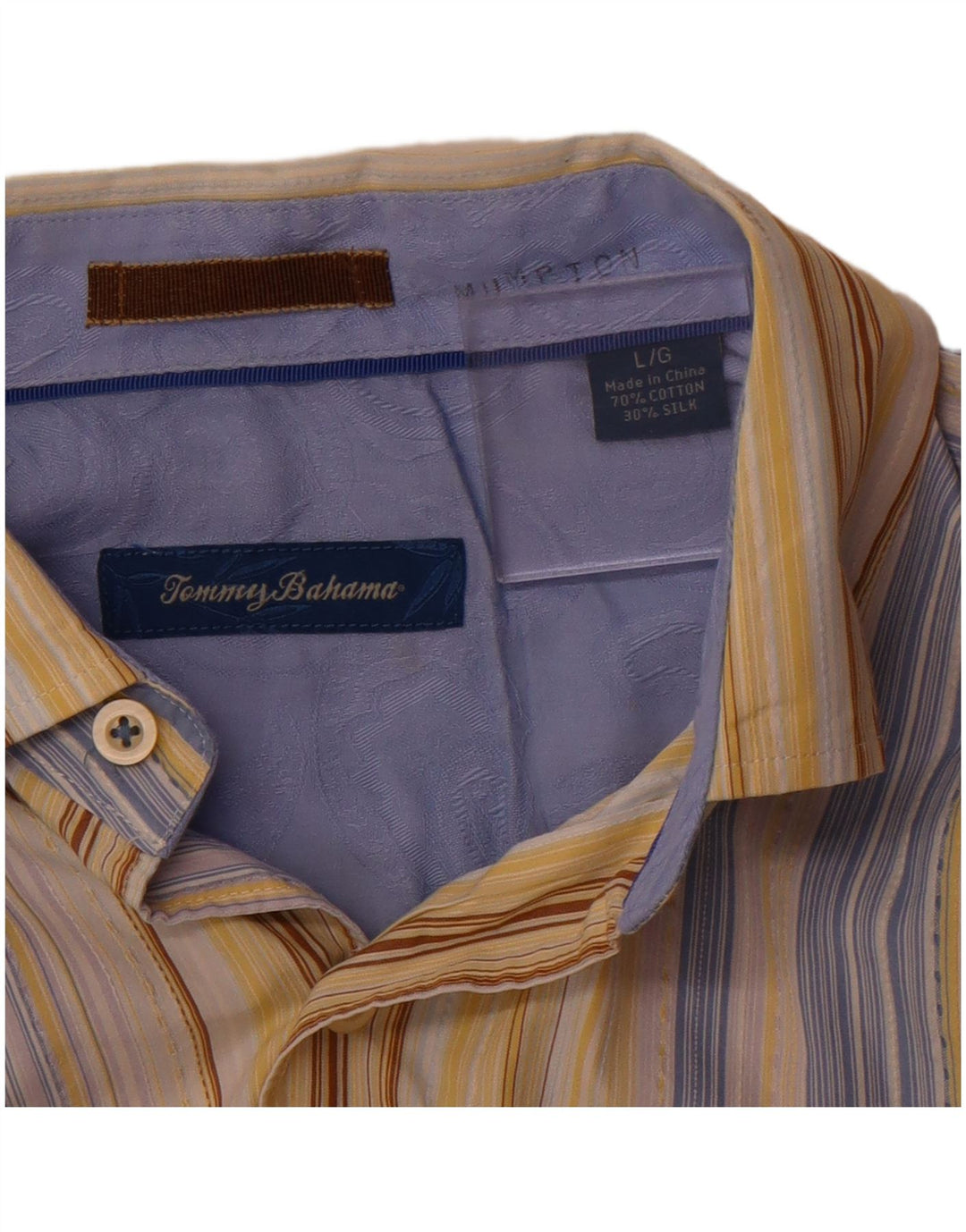 Tommy Bahama Mens Shirt Large Yellow Striped Cotton