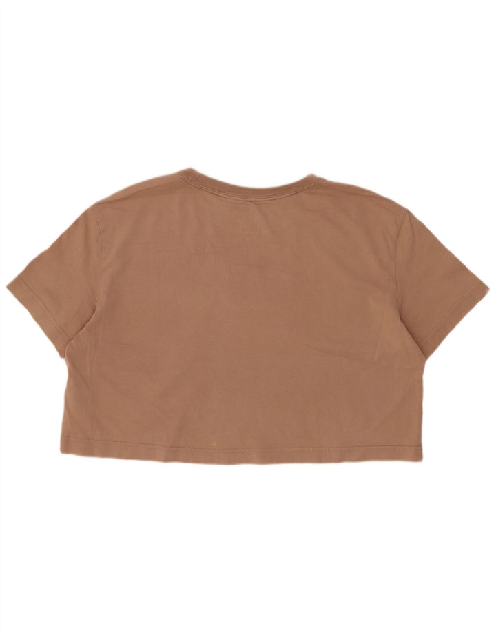 Nike Womens Crop Graphic T-Shirt Top UK 14 Medium Beige Cotton