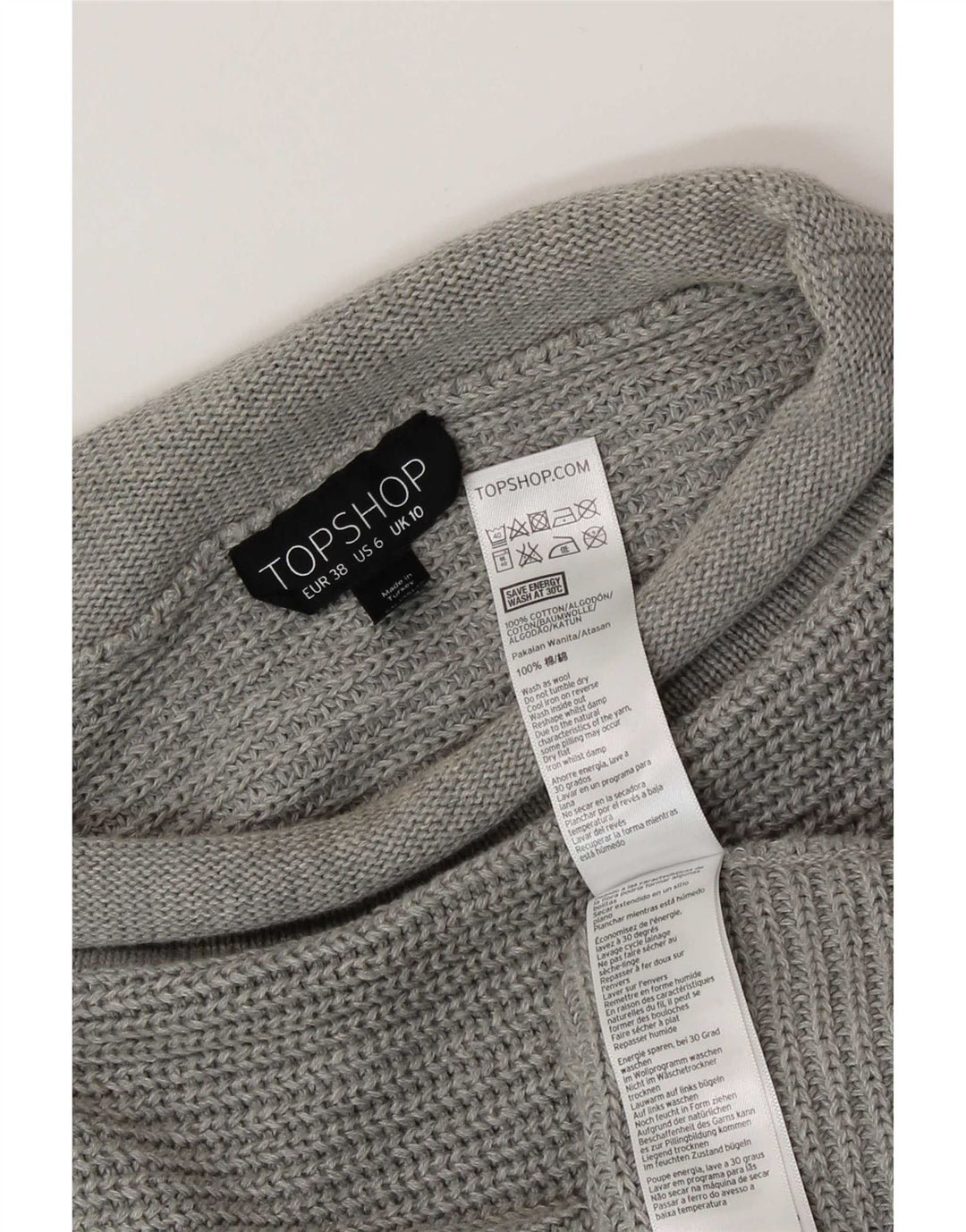 Topshop Womens Oversized Roll Neck Jumper Sweater UK 10 Small Grey Cotton