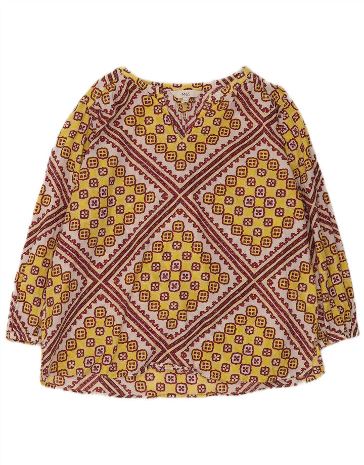 Marks & Spencer Womens 3/4 Sleeve Blouse Top UK 12 Medium Yellow Geometric