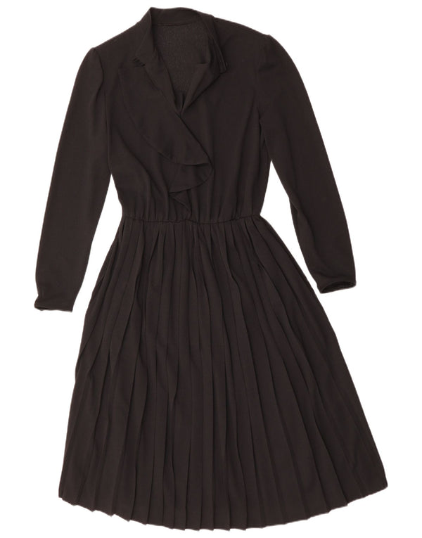 Vintage Womens Long Sleeve A-Line Dress UK 12 Medium Black