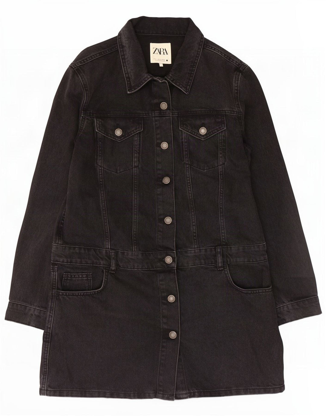 Zara Womens Denim Coat UK 14 Large Black Cotton