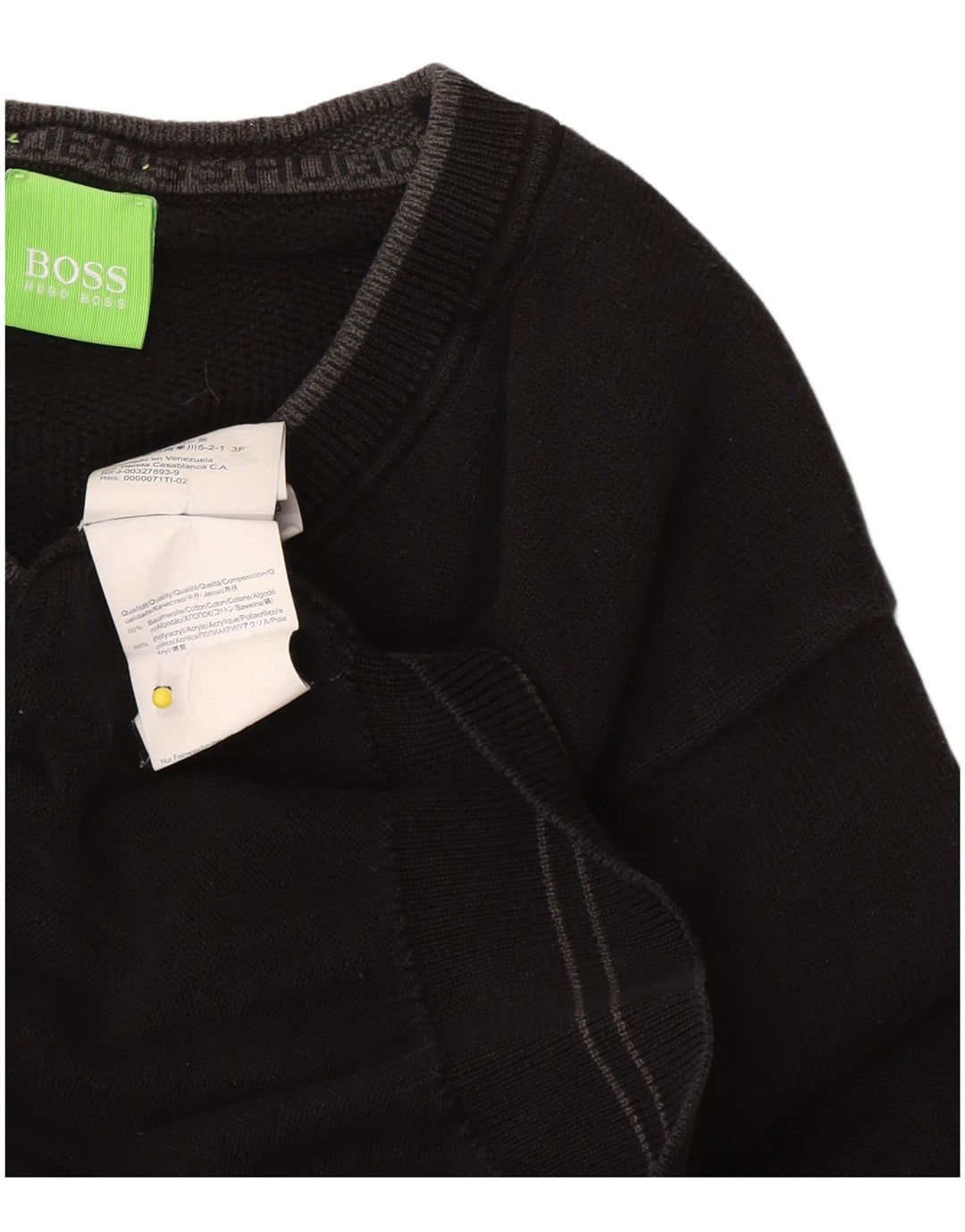 Hugo Boss Mens V-Neck Jumper Sweater Small Black Cotton