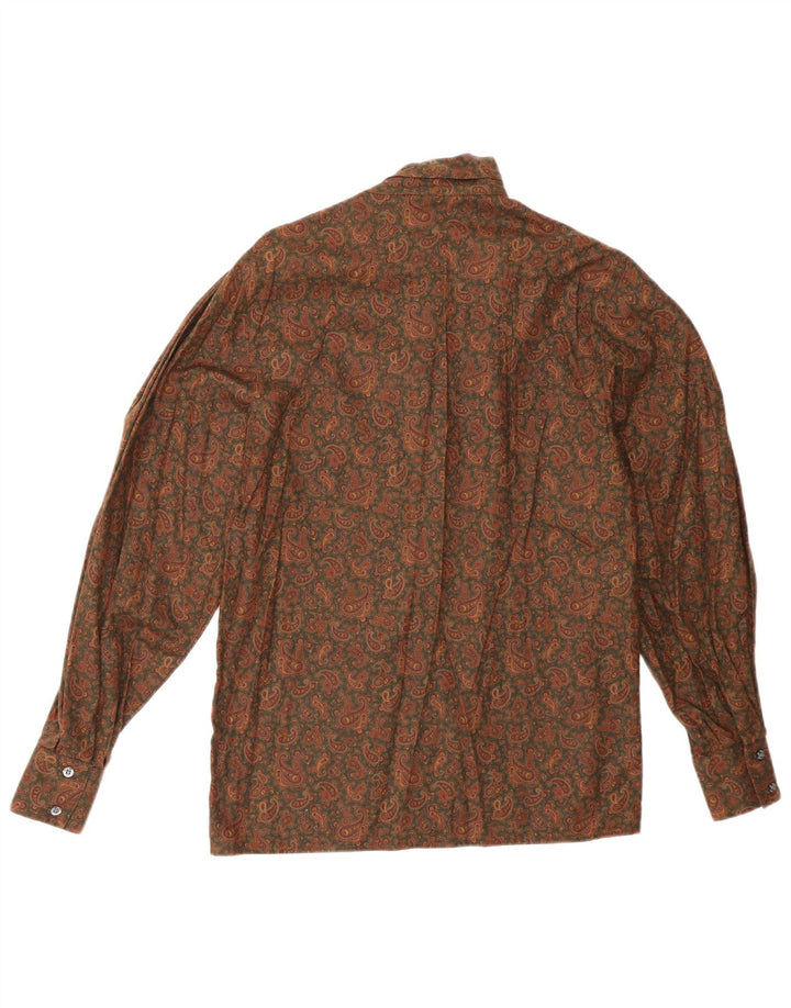 DAKS Womens Shirt UK 12 Medium Brown Paisley Cotton