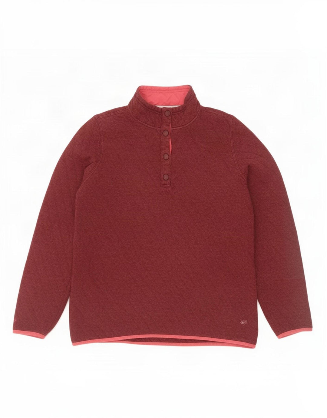 Orvis Womens Button Neck Sweatshirt Jumper UK 14 Medium Maroon Cotton