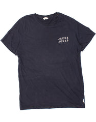 JACK & JONES Mens Graphic T-Shirt Top Large Navy Blue Cotton