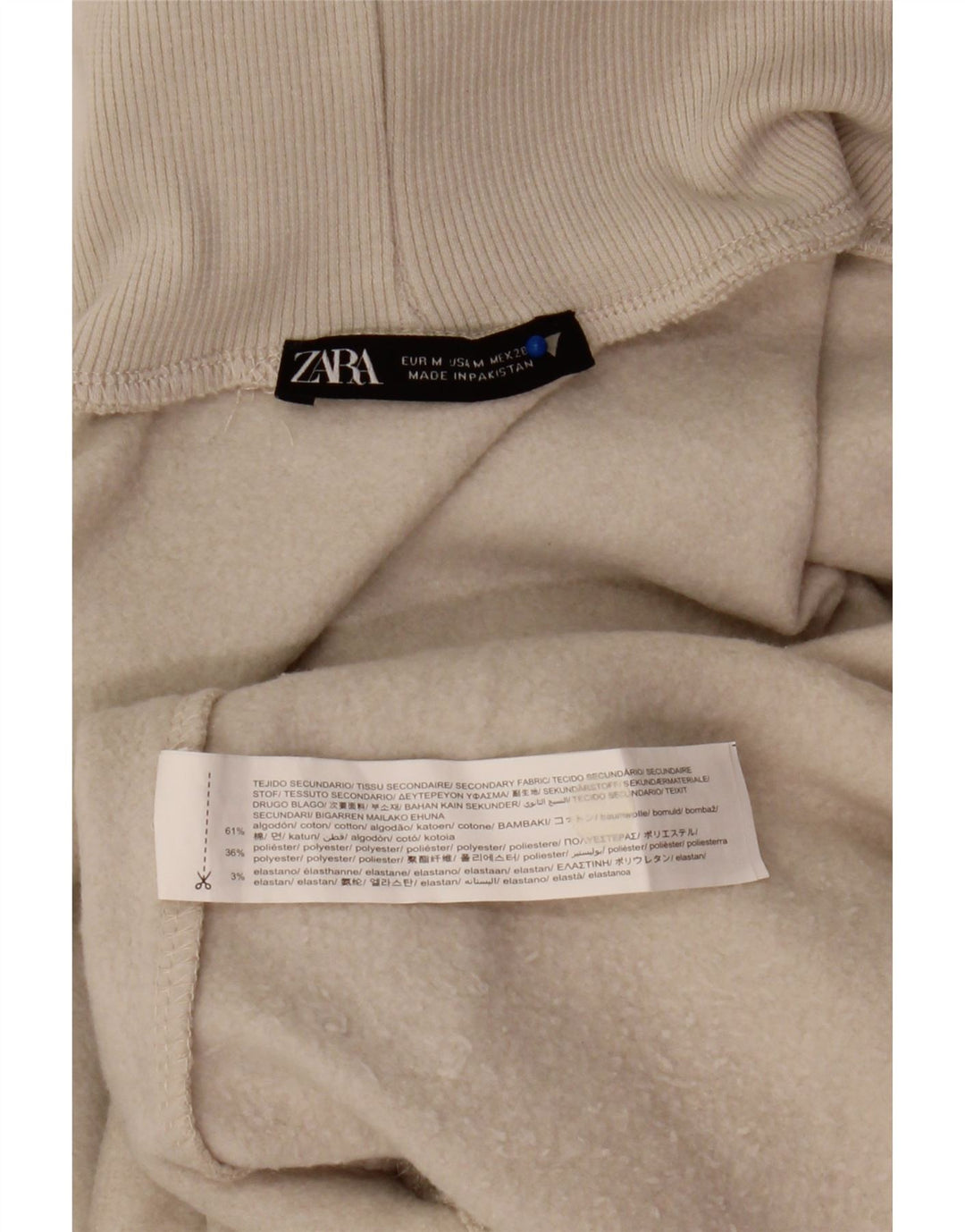 Zara Womens Roll Neck Sweatshirt Jumper UK 14 Medium Beige Cotton