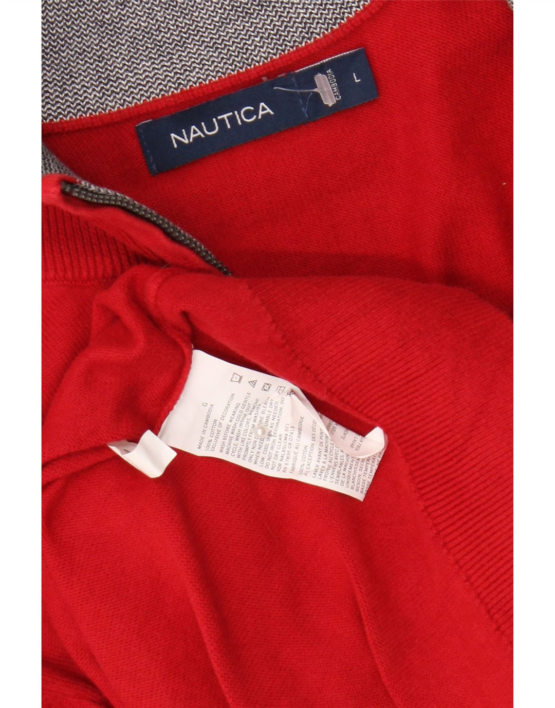 Nautica Mens Zip Neck Jumper Sweater Large Red Cotton