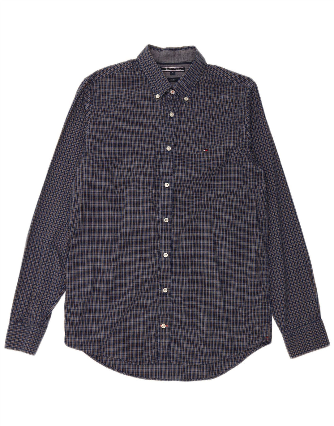 Tommy Hilfiger Mens Slim Fit Shirt Medium Navy Blue Gingham Cotton
