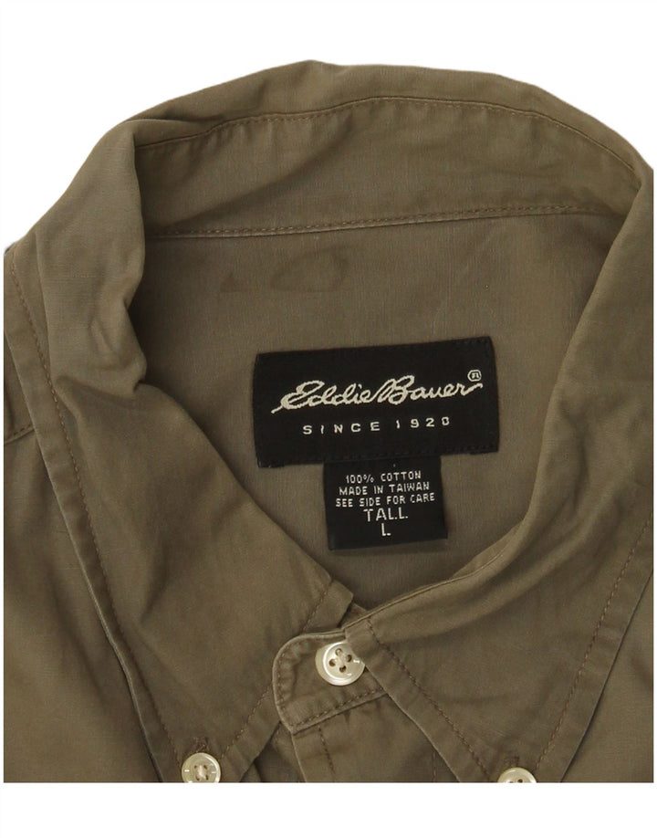 EDDIE BAUER Mens Tall Shirt Large Khaki Cotton