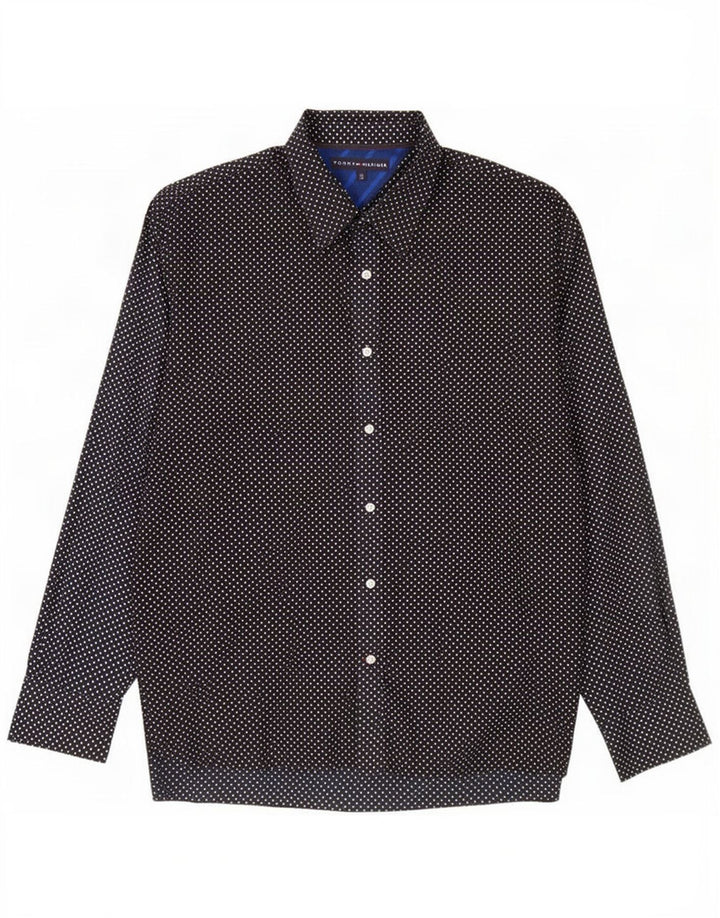 Tommy Hilfiger Mens Shirt XL Navy Blue Spotted Cotton