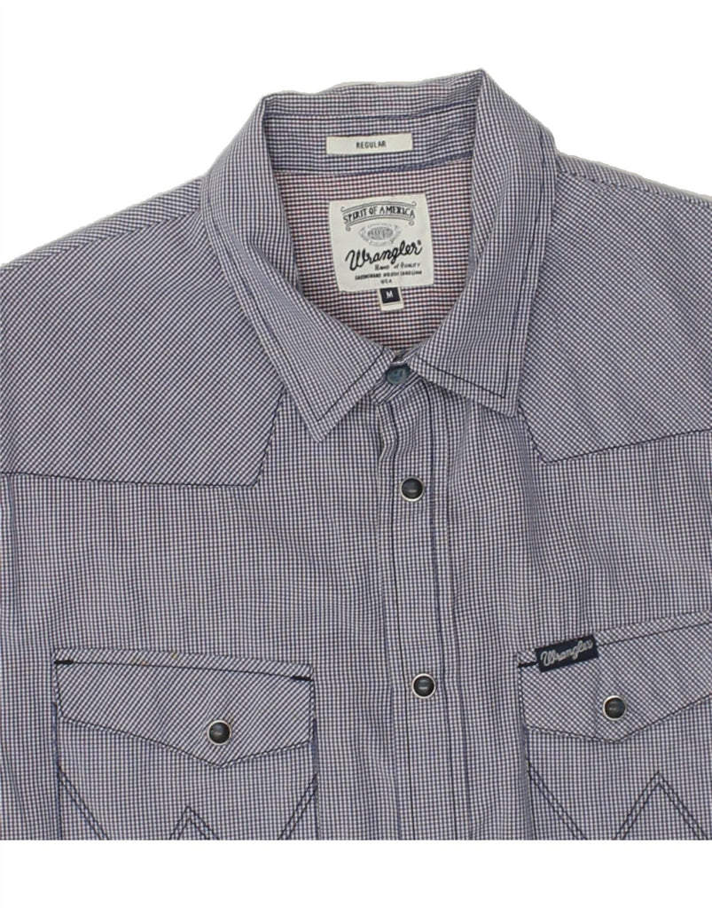 WRANGLER Mens Regular Fit Short Sleeve Shirt Medium Blue Check Cotton | Vintage Wrangler | Thrift | Second-Hand Wrangler | Used Clothing | Messina Hembry 