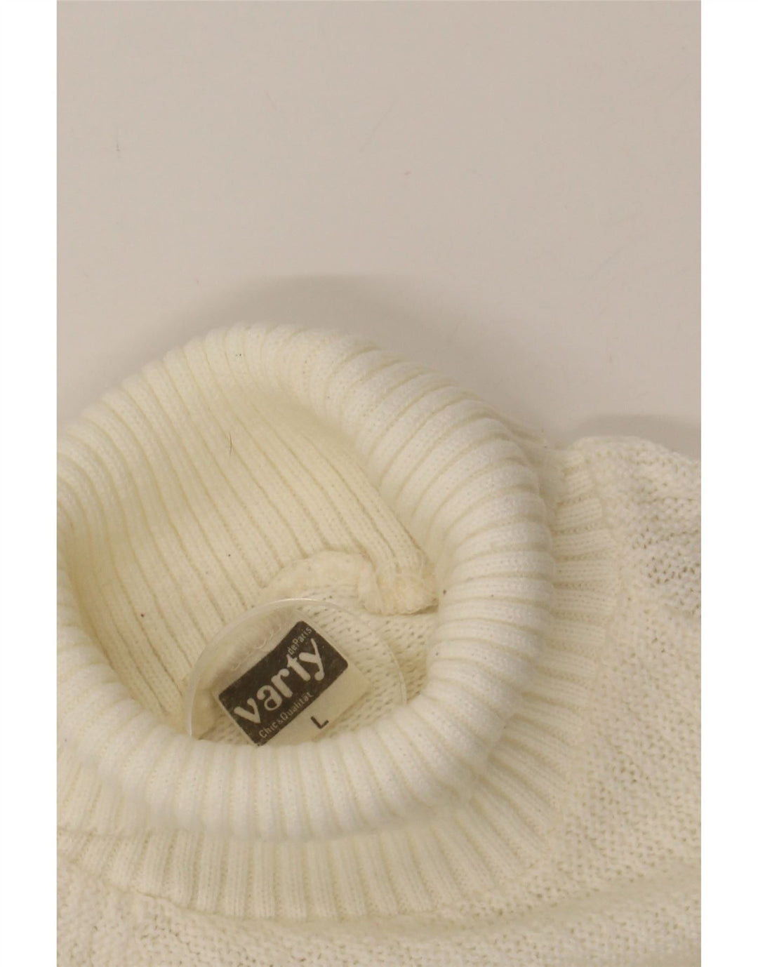 VINTAGE Womens Roll Neck Jumper Sweater UK 14 Large White Striped Vintage Vintage and Second-Hand Vintage from Messina Hembry 