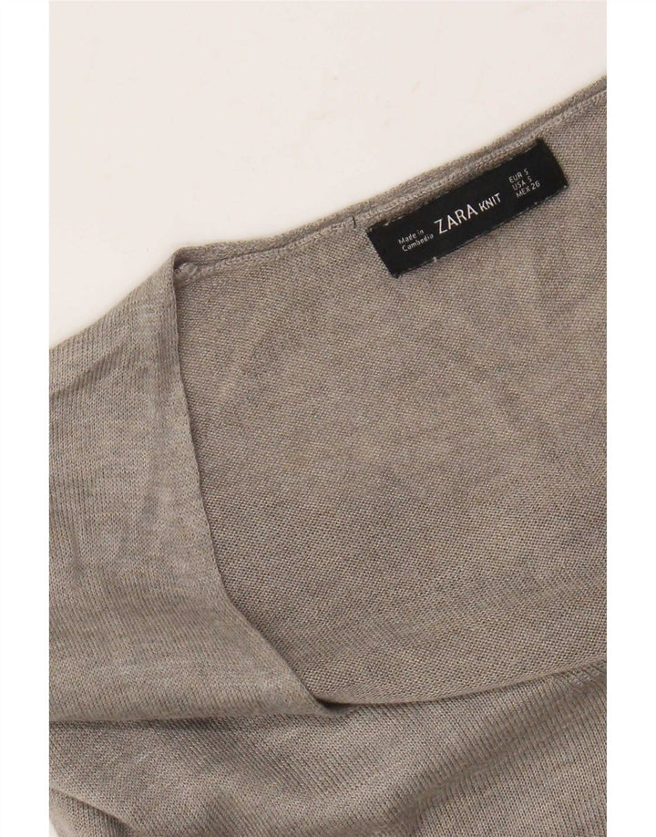 Zara Womens Longline V-Neck Jumper Sweater UK 10 Small Grey