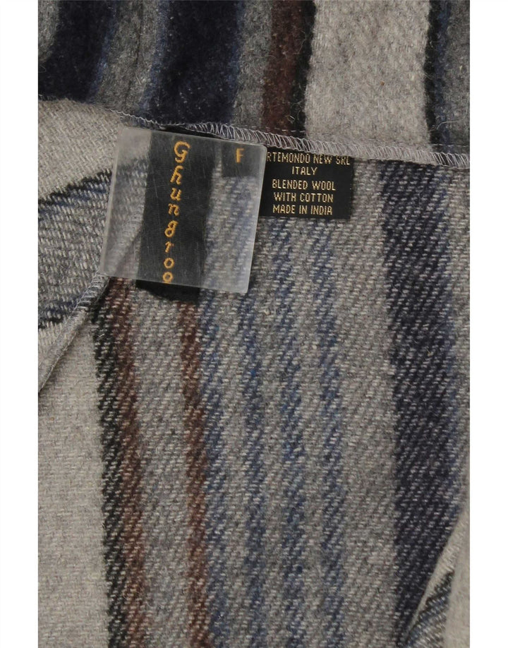 Vintage Womens Open Overcoat UK 20 2XL Navy Blue Striped Wool