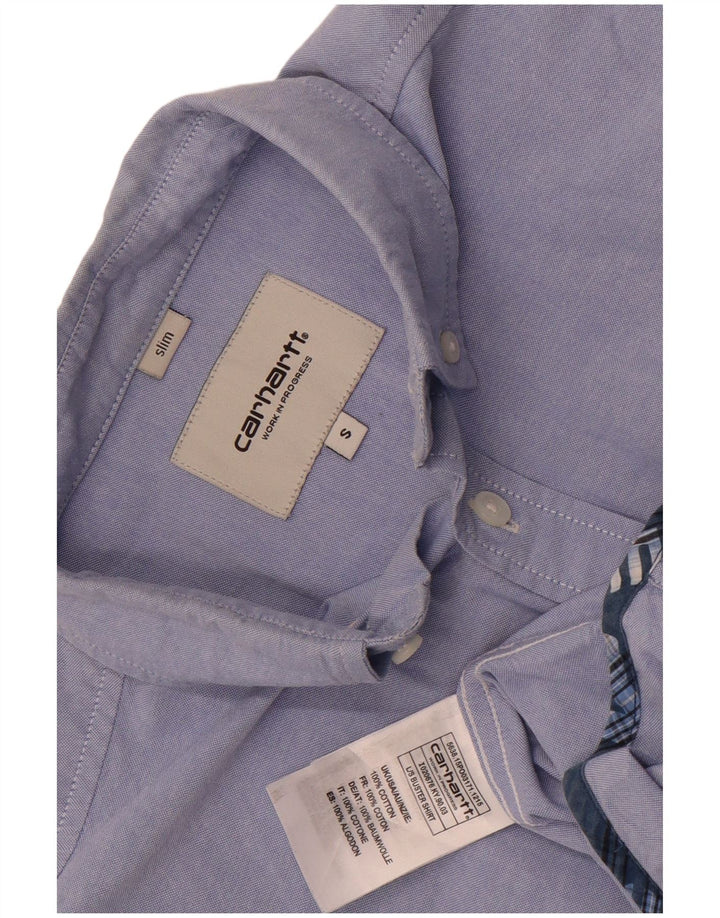 Carhartt Mens Slim Shirt Small Blue Colourblock Cotton