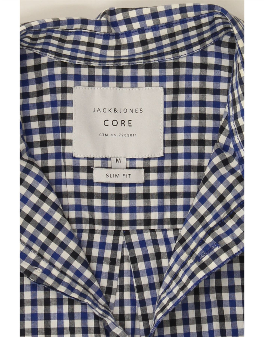 JACK & JONES Mens Slim Fit Short Sleeve Shirt Small Blue Gingham Cotton Vintage Jack & Jones and Second-Hand Jack & Jones from Messina Hembry 