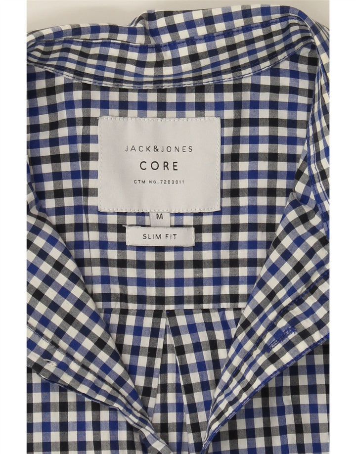 JACK & JONES Mens Slim Fit Short Sleeve Shirt Small Blue Gingham Cotton Vintage Jack & Jones and Second-Hand Jack & Jones from Messina Hembry 