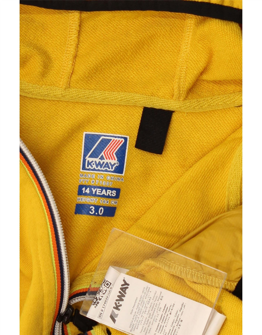 K-Way Boys Zip Hoodie Sweater 13-14 Years Yellow Polyester