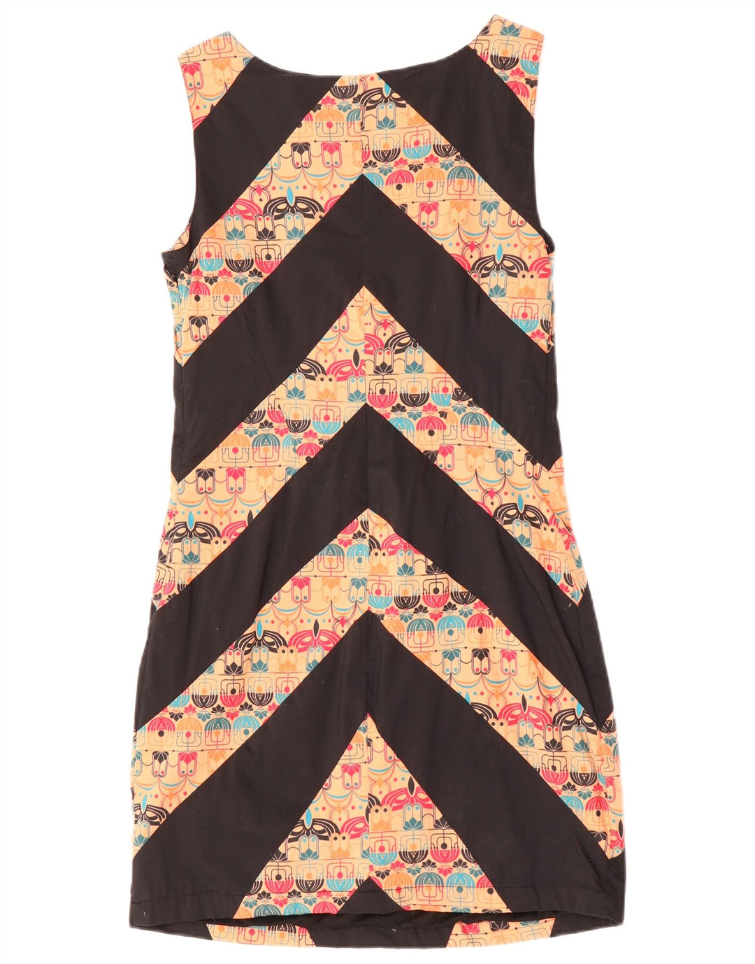 SKUNKFUNK Womens Sleeveless Shift Dress UK 12 Medium Orange Chevron Cotton