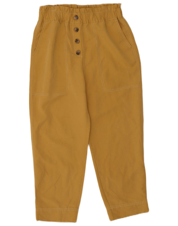 Zara Womens High Waist Tapered Cropped Trousers Small W26 L23 Yellow Modal