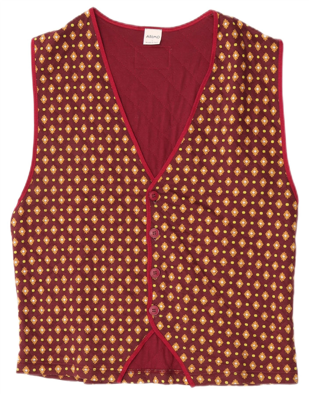 Vintage Mens Waistcoat Large Burgundy Geometric