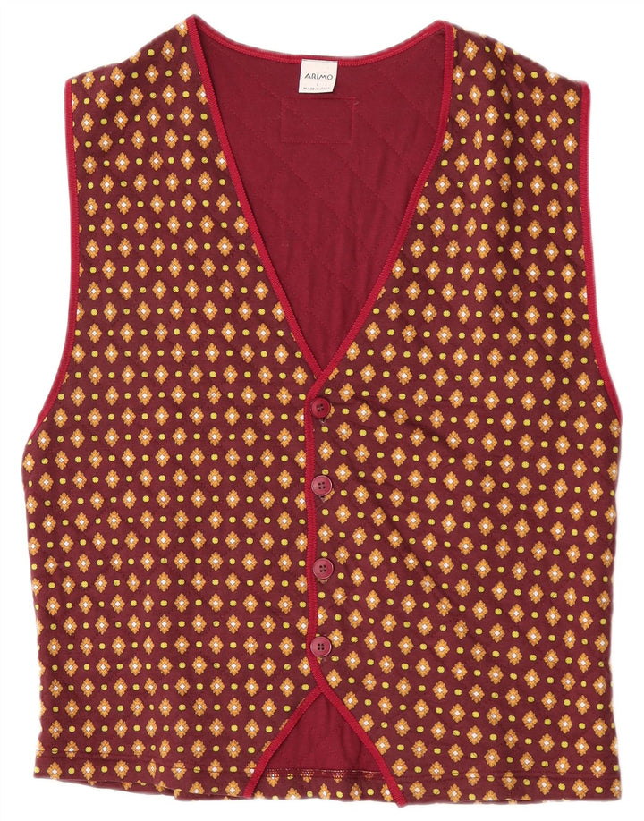 Vintage Mens Waistcoat Large Burgundy Geometric