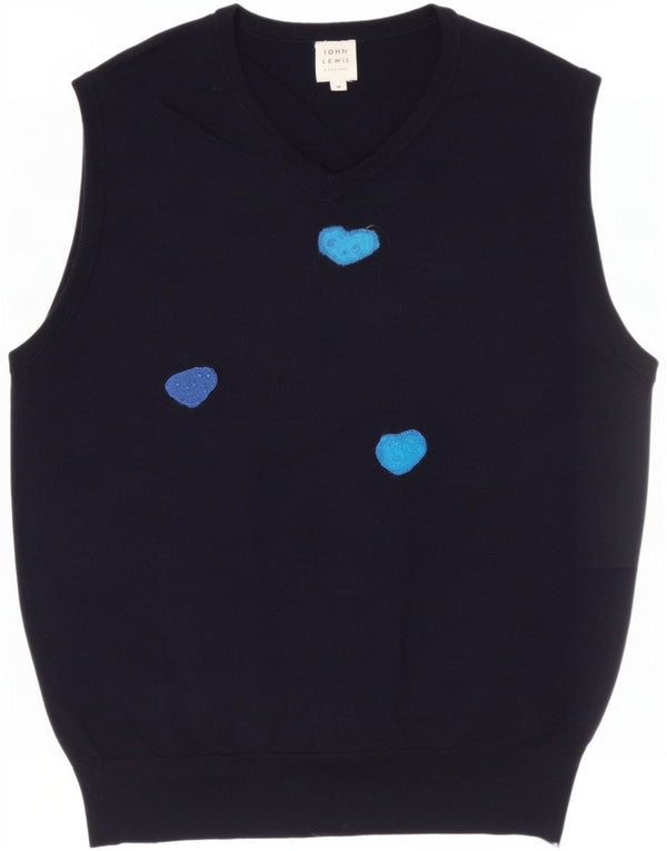 John Lewis Womens Graphic Vest Tank Top UK 14 Medium Navy Blue Merino Wool