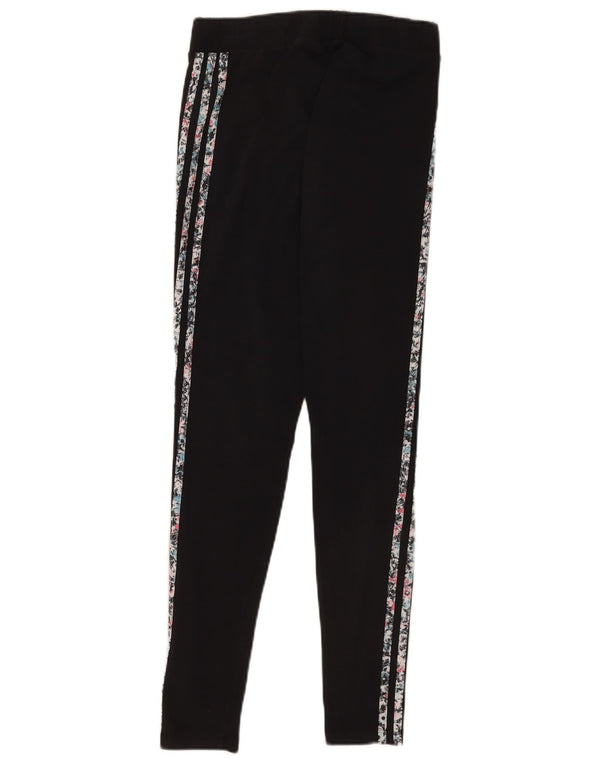 Adidas Womens Graphic Leggings UK 12 Medium Black Floral Cotton