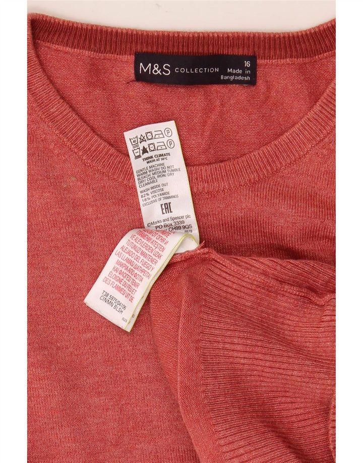 Marks & Spencer Womens Crop Crew Neck Jumper Sweater UK 16 Large Red