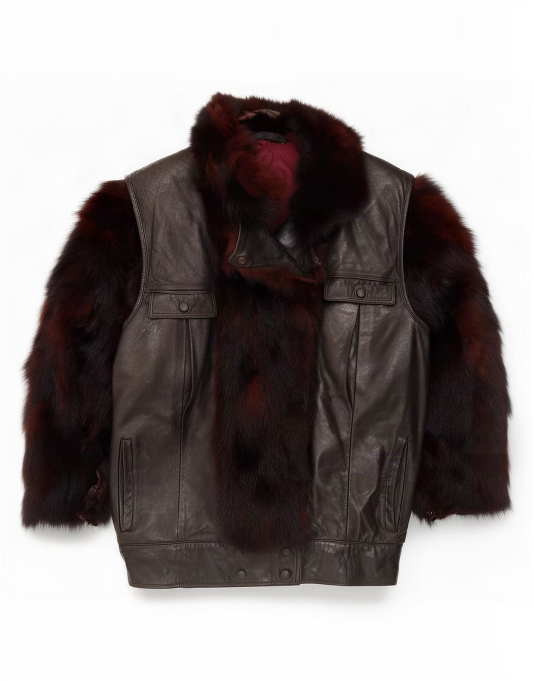 Ruffo Womens Faux Fur Oversized Leather Jacket UK 18 XL Brown