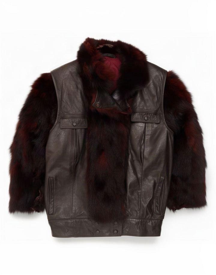 Ruffo Womens Faux Fur Oversized Leather Jacket UK 18 XL Brown