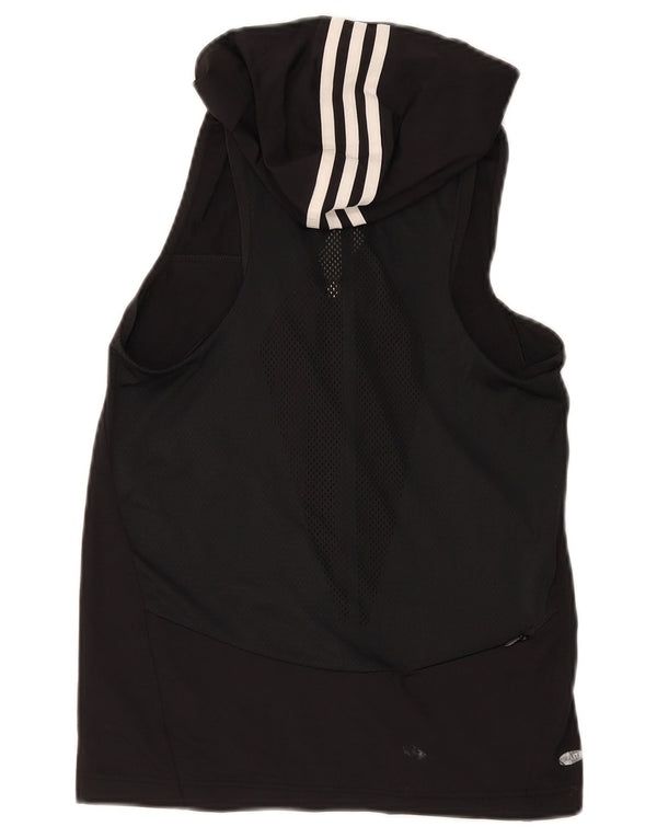 Adidas Womens Hooded Sleeveless Tracksuit Top UK 6 XS Black Striped