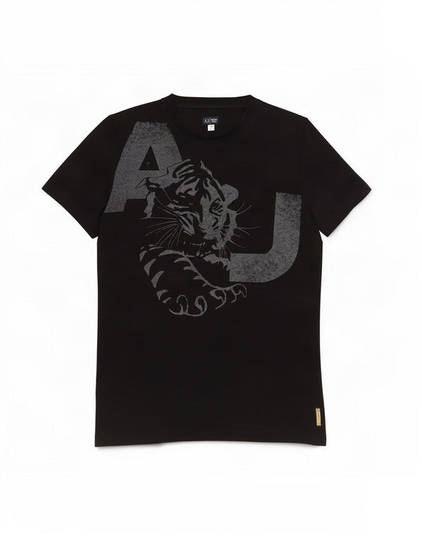 Armani Jeans Womens Graphic T-Shirt Top UK 14 Large Black Cotton