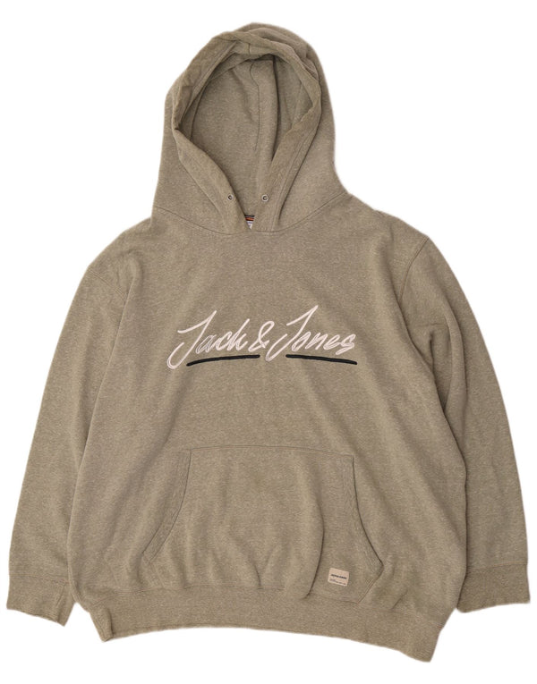 Jack & Jones Mens Graphic Loose Fit Hoodie Jumper 2XL Khaki Flecked Cotton