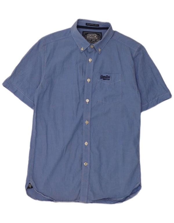 Superdry Mens Short Sleeve Shirt Medium Blue Cotton